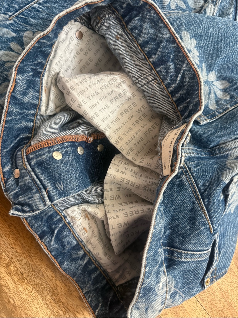 We The Free Good Luck Daisy Printed Denim Barrel Leg Jeans 30 - Picture 3 of 10